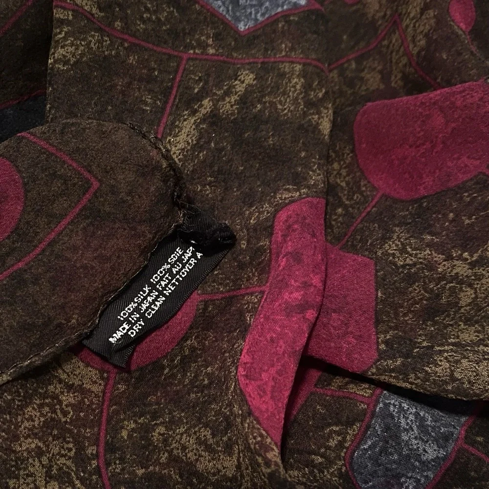 Linda Allard‎ For Ellen Tracy VTG Printed Silk Scarf Brown Burgundy Blue Luxury